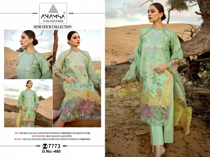 Anamsa 478 To 480 Embroidery Cotton Pakistani Suits Wholesale Market In Surat
